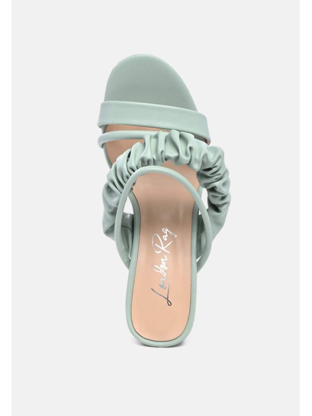 London Rag Genesis Mint Green Ruched Strap Detail Block Heel Sandal - Picture 3 of 10